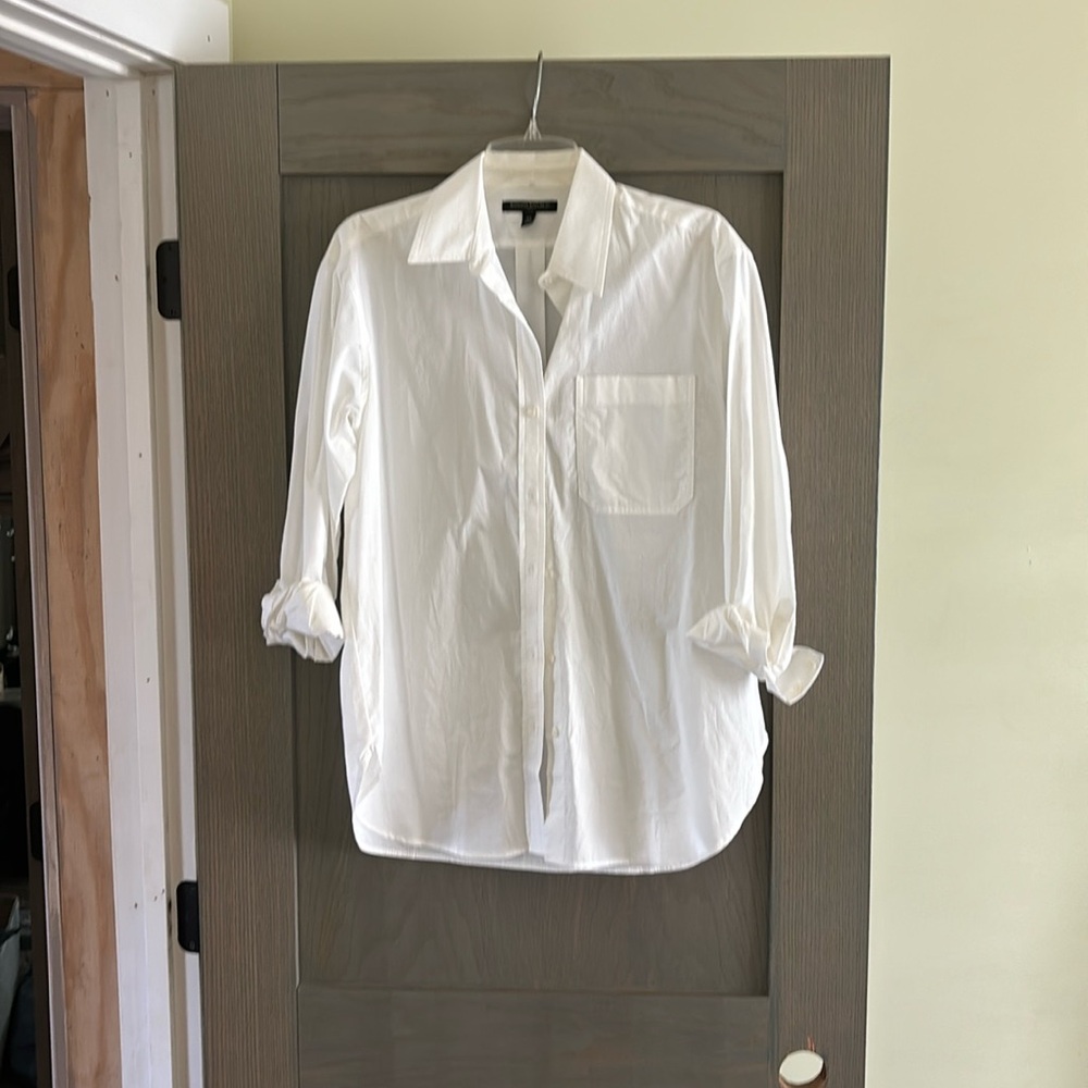 NWOT XS BR 100% cotton oversized new off white button down shirt